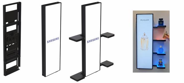 SPDS4001 Stretch screen mount for Samsung SH37 and configured as RFID-enabled Lift & Learn product discovery solution