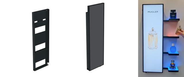 SPDS4001 Stretch screen mount for Samsung SH37 and configured as RFID-enabled Lift & Learn product discovery solution